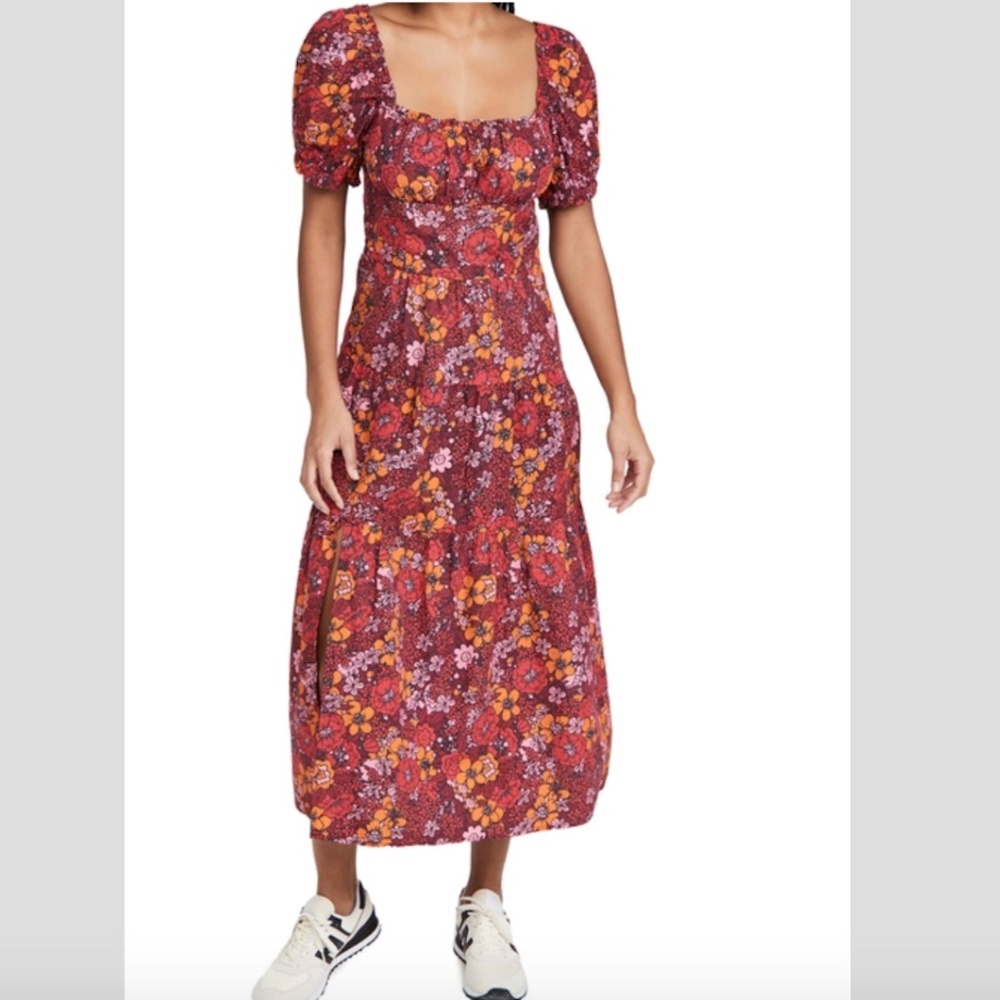 RAHI FLORAL MIDI DRESS IN RED/BURGUNDY/ORANGE